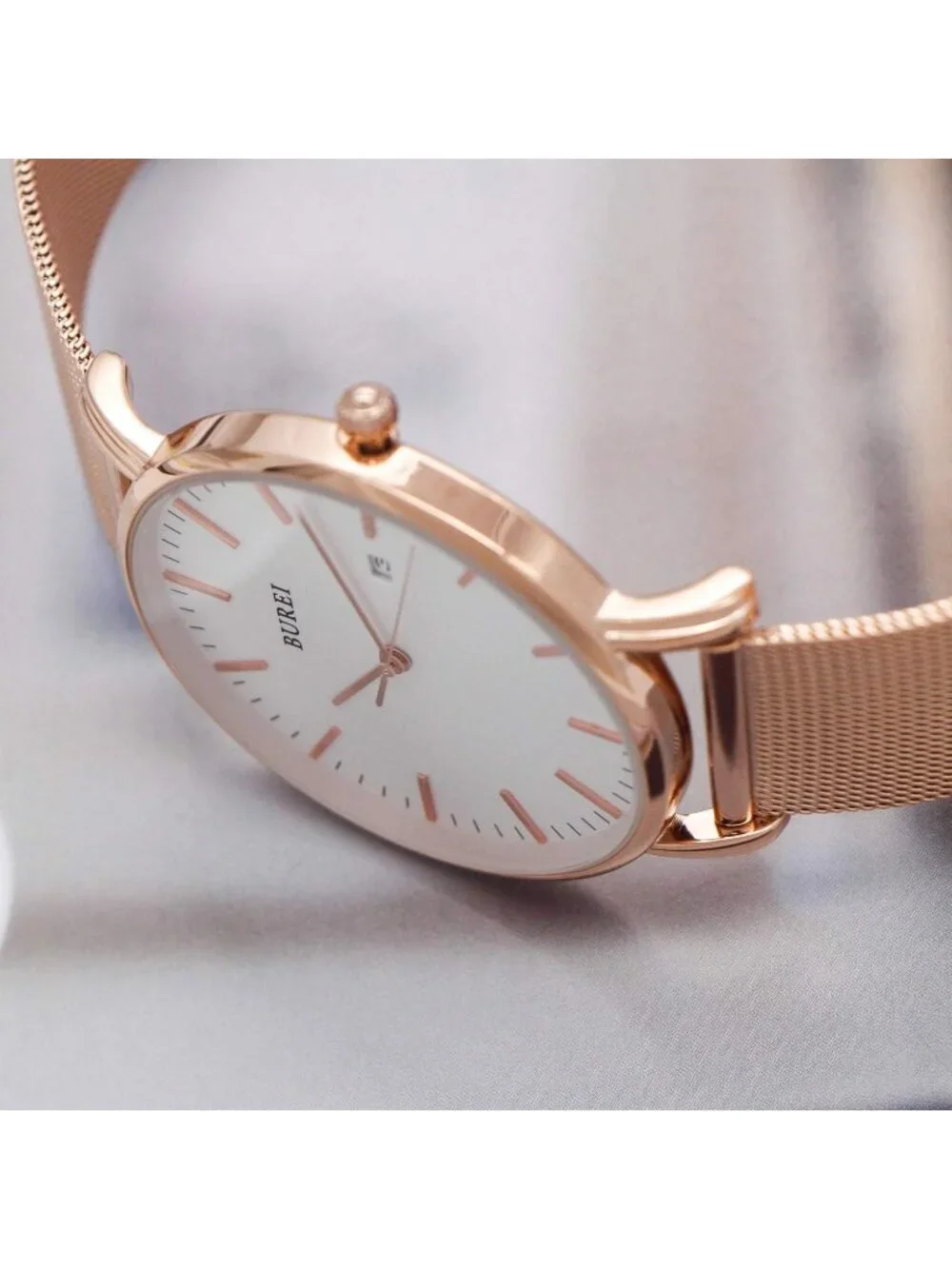 Men's Rose Gold Classic Mesh Strap Minimalist Analog Quartz Waterproof Watch